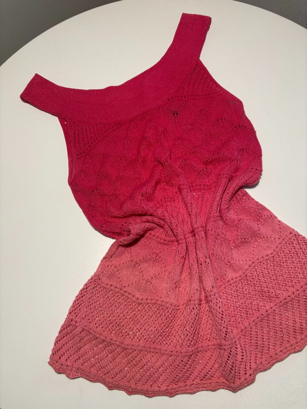 Axcess Magenta Pink Ombré Crochet Knit Tiered Cotton Tank Top